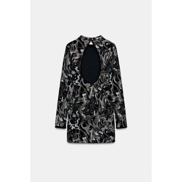 ZARA EMBROIDERED VELVET DRESS - Picture 4 of 5